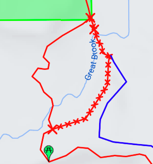 Map of Seneca showing flooding at Apple Farm bridge