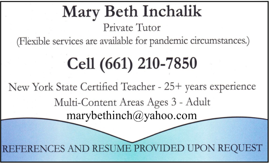 Mary Beth Inchalik Private Tutor; 
